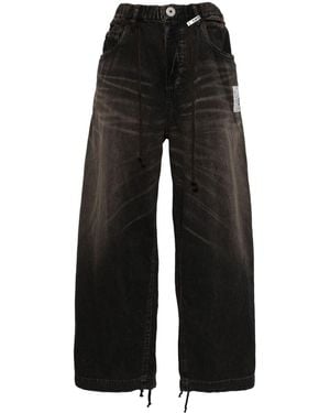 Maison Mihara Yasuhiro Cotton Wide-Leg Jeans with Drawstring - Black