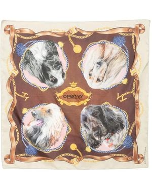OPEN YY Graphic-Print Silk Bandana - Brown