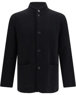 Lardini Ribbed-Knit Stand-Collar Jacket - Blue