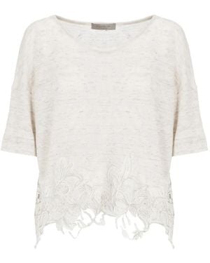 D.exterior Poncho Bordé De Dentelle À Manches Courtes - White
