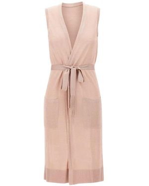 Kangra Belted Lurex-Knit Cardi-Coat - Pink