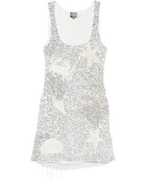 Leslie Amon Abito Corto Mermaid Con Paillettes - Bianco