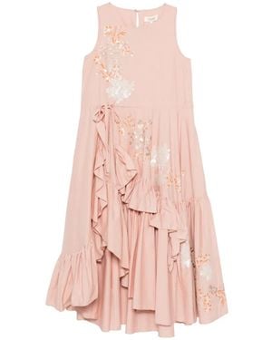 Psophia Floral Ruffled Midi Dress - Pink