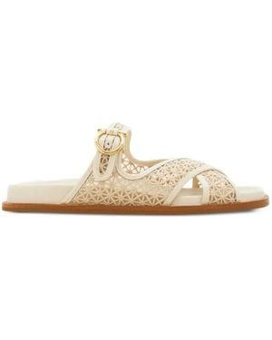 Ferragamo Gancini Buckle Crossover Slides - White