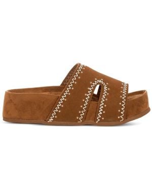 Colors Of California Stud-Embellished Whipstitch-Trim Sandals - Brown