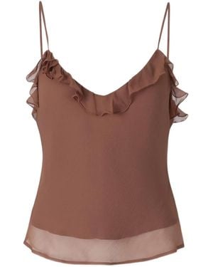 STAUD Ruffled Spaghetti-Strap Blouse - Brown