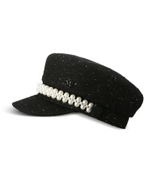 Maison Michel Pearl-Embellished Cap - Black