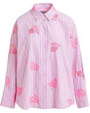 Essentiel Antwerp Pinstripe Floral Embroidery Shirt - Pink