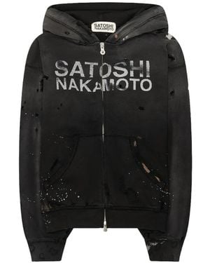 Satoshi Nakamoto Luke Distressed-Effect Hoodie - Black