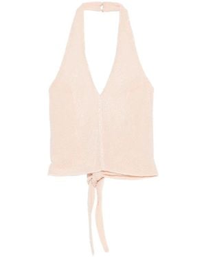 Patrizia Pepe Bead-Embellished Georgette Top - White