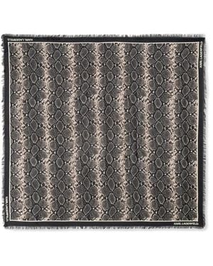 KARL LAGERFELD Snake-Print Frayed Scarf - Black
