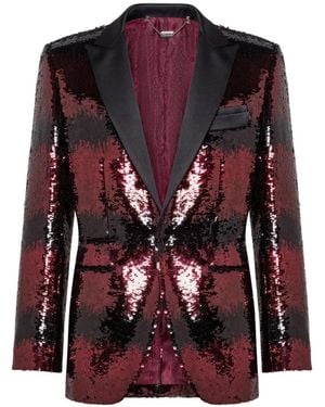 Billionaire Sequined Peak-Lapel Blazer - Red