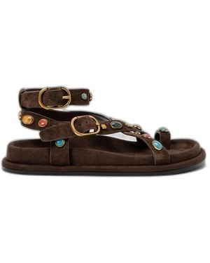 Twinset Cabochon-Embellished Suede Sandals - White
