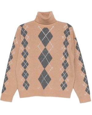 retroféte Alberte Embellished Argyle-Pattern Jumper - Natural