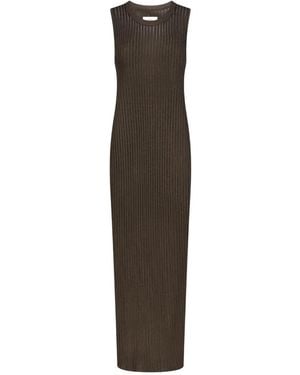Loulou de Saison Icaria Ribbed Semi-Sheer Maxi Dress - Brown