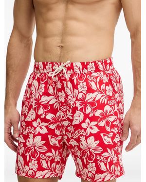 Guess Floral-Print Swim Shorts - Red