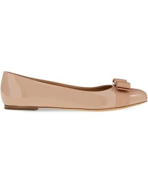 Ferragamo Varina Patent Bow-Detail Ballet Flats - Brown