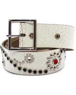 HTC Stud-Embellished Crackle-Effect Belt - White