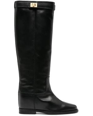 Via Roma 15 Lock-Detail Leather Knee-High Boots - Black