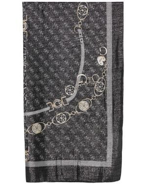 Guess Logo-Print Chain-Link Scarf - Gray