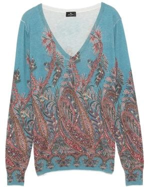 Etro Paisley Patterned V-Neck Blouse - Blue