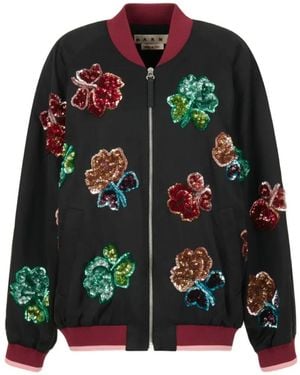 Marni Sequin Flower Bomber Jacket - Black