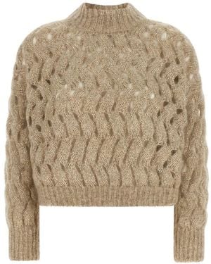 Brunello Cucinelli Dazzling Waves Openwork Jumper - Natural