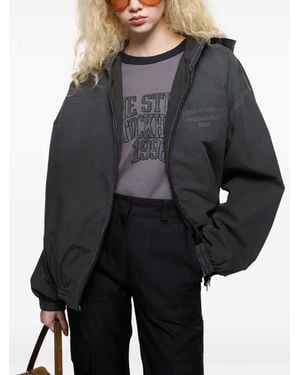 Acne Studios Logo-Print Zip-Up Hoodie - Black