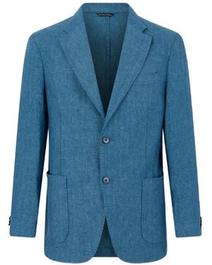 Brooks Brothers Herringbone-Weave Single-Breasted Blazer - Blue