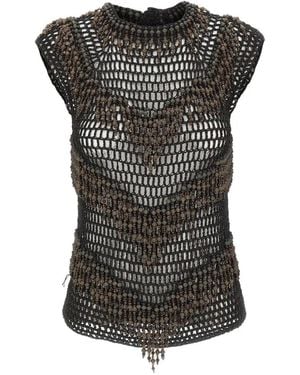 Bless Amaranto Bead-Embellished Crochet Top - Black