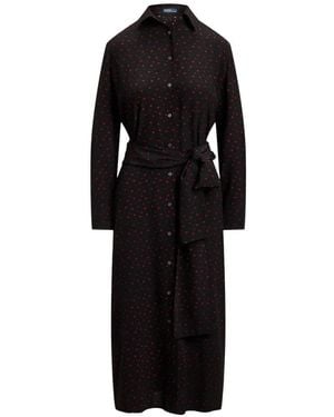 Polo Ralph Lauren Polka-Dot-Print Belted Midi Shirt Dress - Black