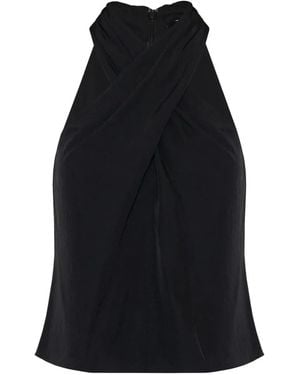 Theory Crossover-Strap Halterneck Top - Black