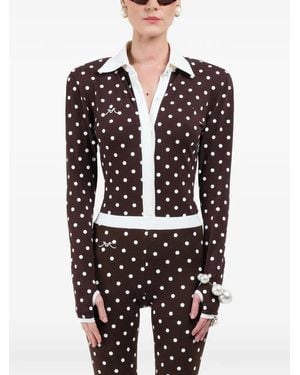 ROWEN ROSE Polka-Dots Long-Sleeves Polo - Blue