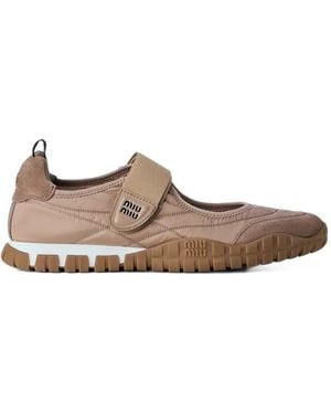 Miu Miu Touch-Strap Mesh-Panel Trainers - White