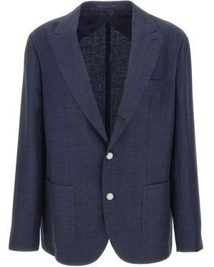 Barba Napoli Peak-Lapel Patch-Pocket Blazer - Blue
