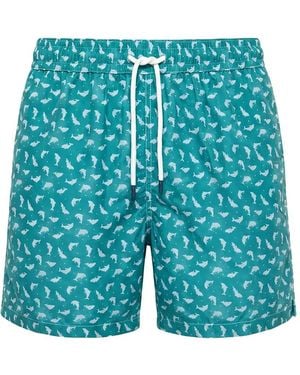 Fedeli Madeira Dolphin-Print Swim Shorts - Blue