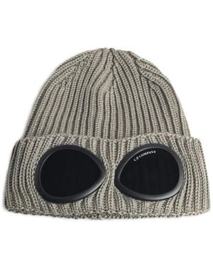 C.P. Company Goggle Ribbed-Knit Beanie Hat - Grey