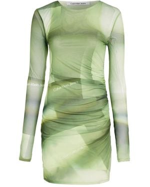 Calvin Klein ロングスリーブ メッシュミニドレス - グリーン