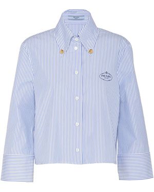 Prada Striped Cropped Cotton-Blend Shirt - Blue
