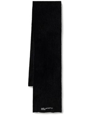 KARL LAGERFELD Logo-Embroidered Brushed-Effect Scarf - Black