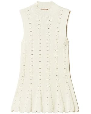 Twinset Mock-Neck Scalloped-Trim Top - White