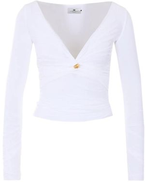 Elisabetta Franchi Jewel V-Neck Blouse - White