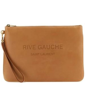 Saint Laurent Rive Gauche Zipped Clutch - Brown