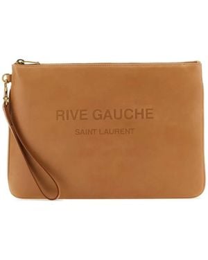 Saint Laurent Rive Gauche Zipped Clutch - Brown