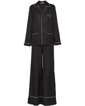 Prada Embroidered Twill Pyjamas - Black