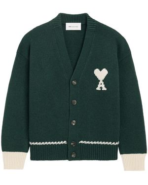 Ami Paris Ami De Coeur Embroidered Cardigan - Green