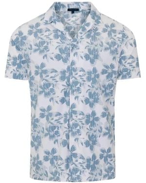 Patrick Assaraf Floral-Print Short-Sleeve Shirt - Blue