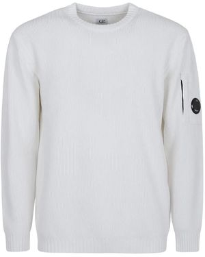 C.P. Company Gerippter Pullover mit Linsen-Detail - Weiß