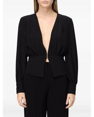 Hanita Blusa Fruncida Con Escote En V - Negro