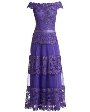 Tadashi Shoji Floral Off-Shoulder Midi Dress - Purple